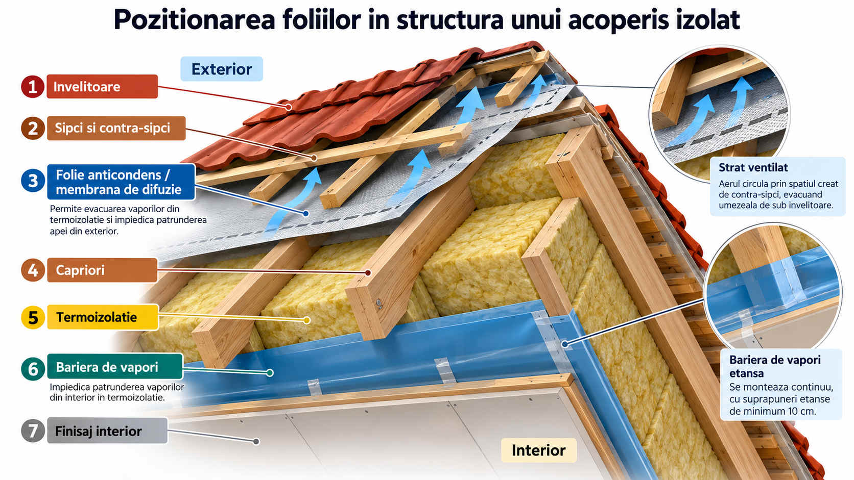 Pozitionarea foliilor in structura unui acoperis